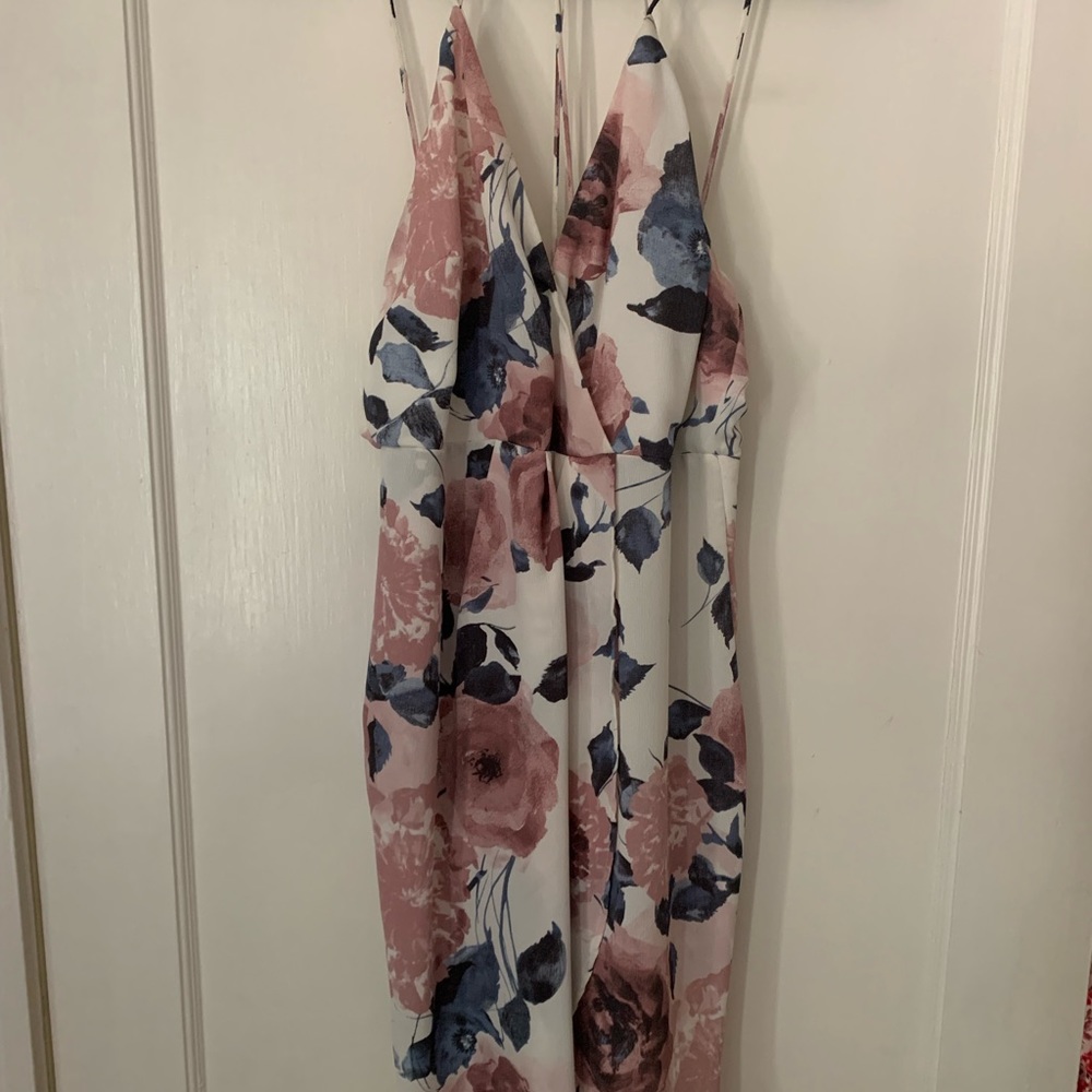 Lush floral strappy summer dress with asymmetric hemline